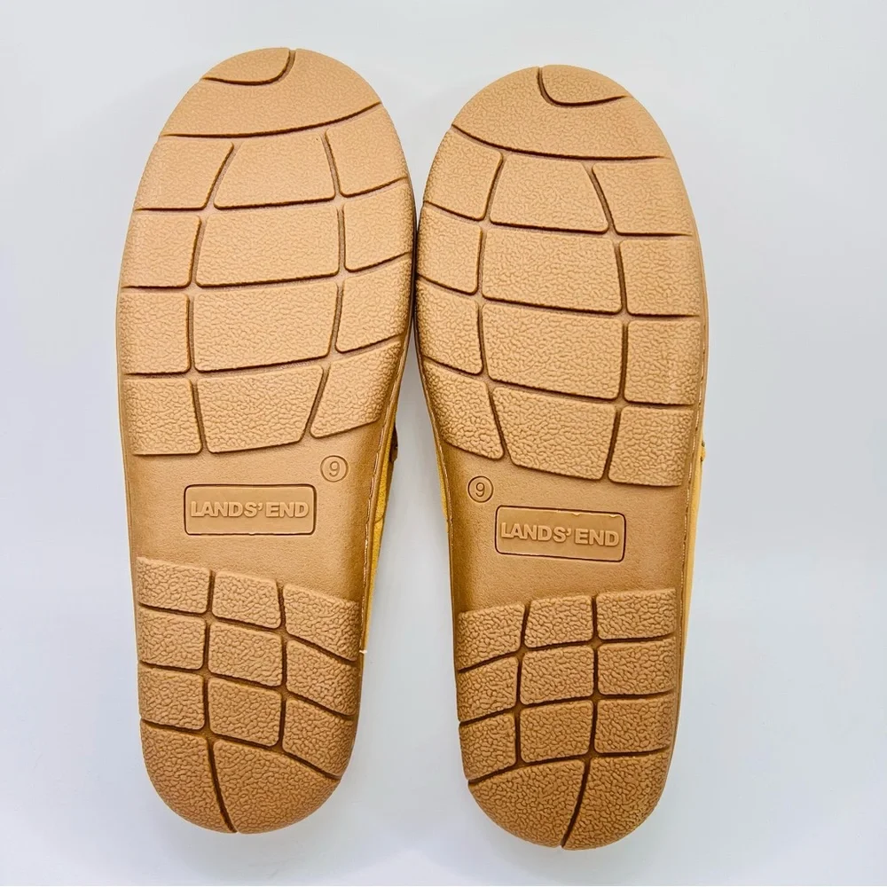 NWT Lands’ End Men’s English Tan Suede Leather Faux Fur Lined Moccasin Slippers